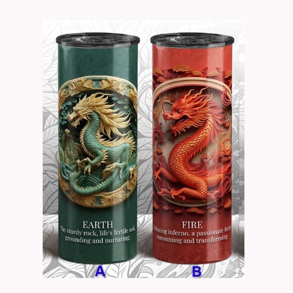 DRAGON - ASTROLOGY ELEMENT FOUR Signs Tumbler -Earth Fire Wind Water - NWT - Picture 6 of 11
